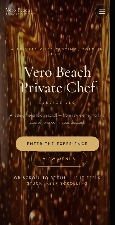 Vero Beach Private Chef website on a phone
